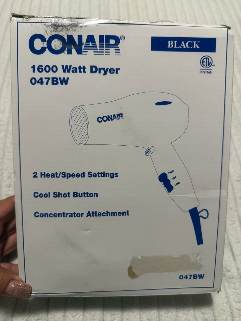 Conair 1600W Black Hair Dryer with Concentrator